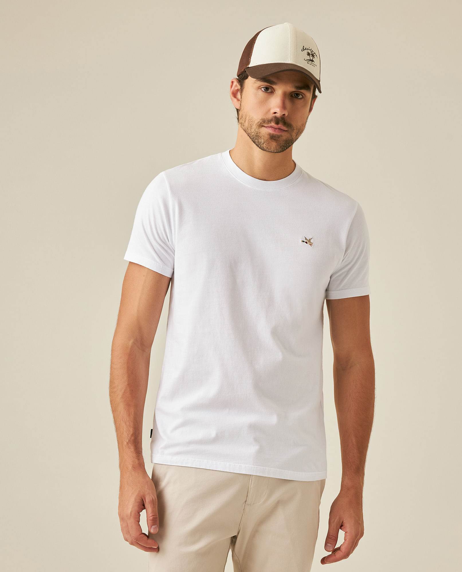 Camiseta de Hombre Slim Fit Manga Corta Cuello Redondo Pato Bordado en Algodón