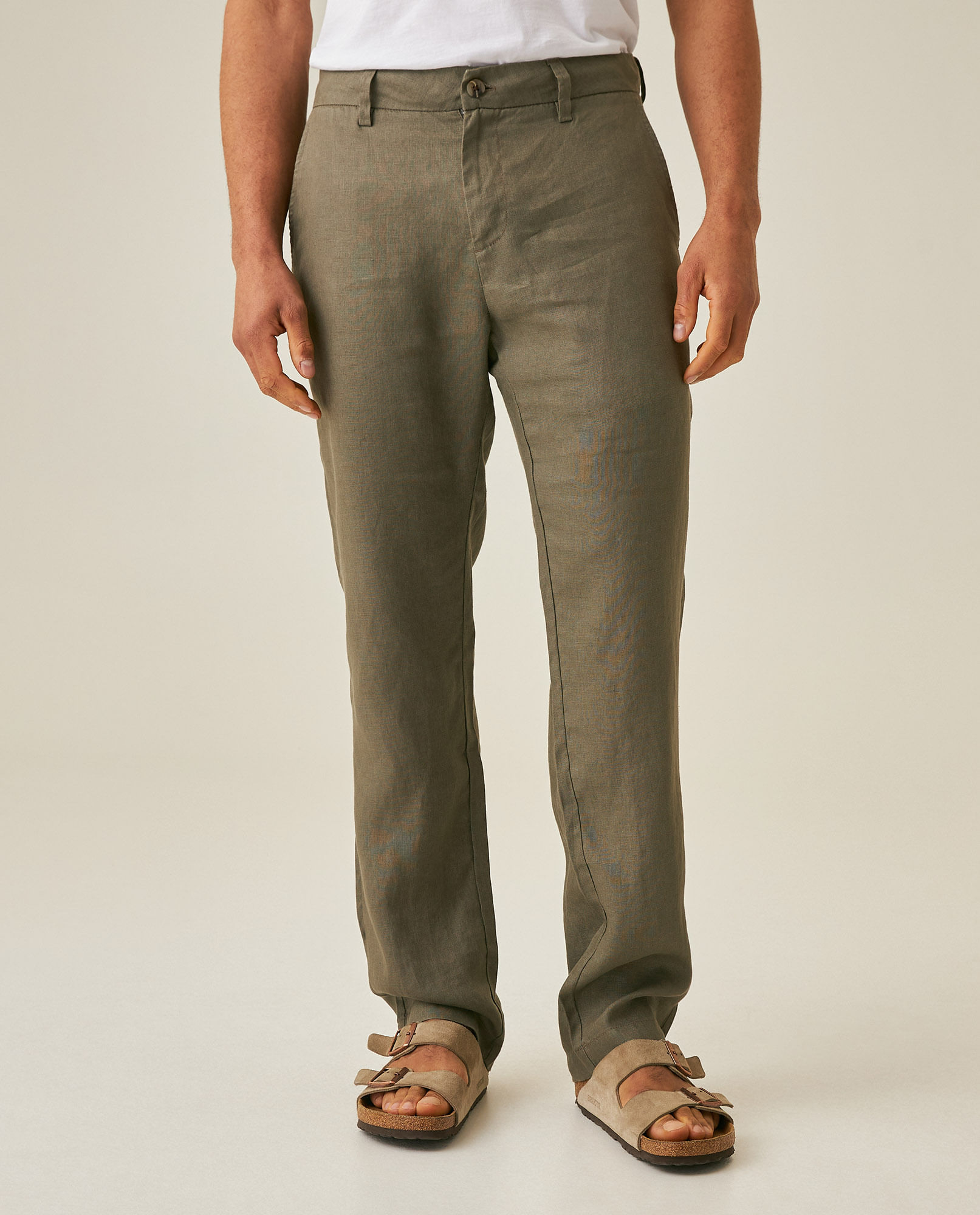 Pantalón de Hombre Rodeo Straight Fit Tiro Medio Bolsillos de Ribete en Lino