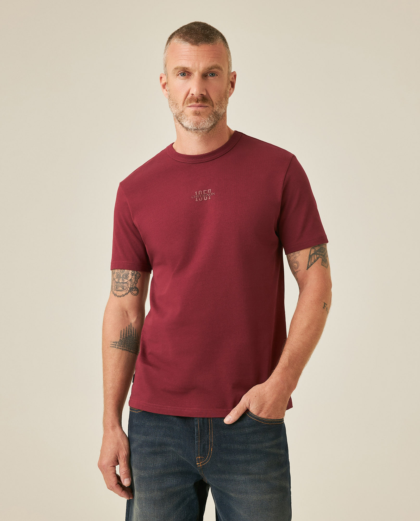 Camiseta de Hombre Slim Fit Manga Corta Mini Gráfico en Centro en Alta Densidad en Algodón