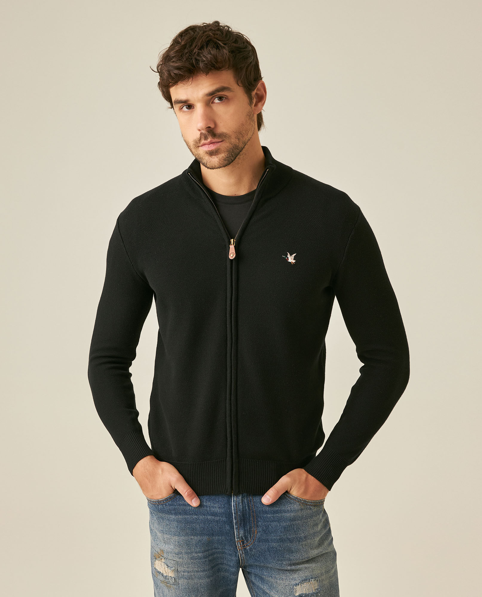 Chaqueta de Hombre Tejido Piqué Regular Fit Cuello Nerú en Algodón
