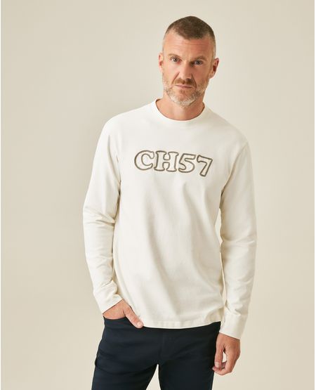 Camiseta de Hombre Manga Larga Classic Fit Gráfico Bordado en Cadenete en Mezcla de Algodón