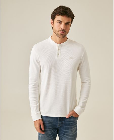 Camiseta de Hombre Slim Fit Manga Larga Cuello Henley Simulación Tejido Knitwear en Mezcla de Algodón