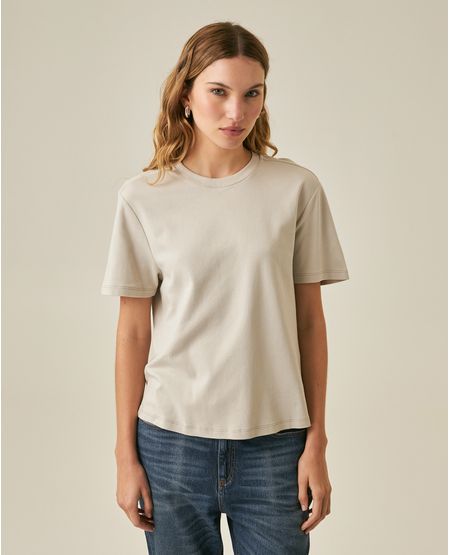 Camiseta de Mujer Esencial Oversized Cuello Redondo con Bordado Tacto Frío en Algodón