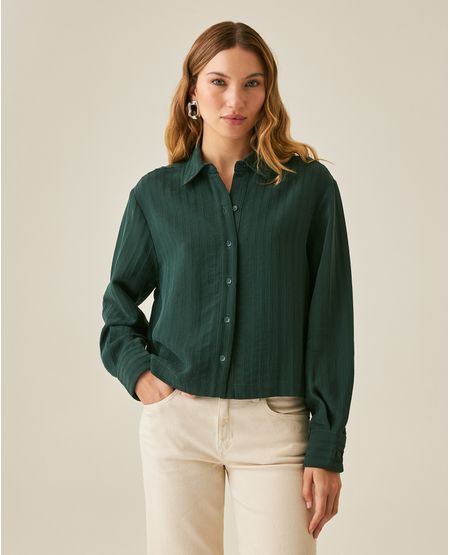 Camisa de Mujer Moda Silueta Recta Rayas Jacquard con Bordado Espalda en Mezcla de Viscosa