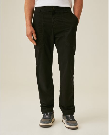 Pantalón de Hombre Carpintero Tiro Medio Silueta Cargo con Diagonal Marcada en Mezcla de Algodón y Tencel