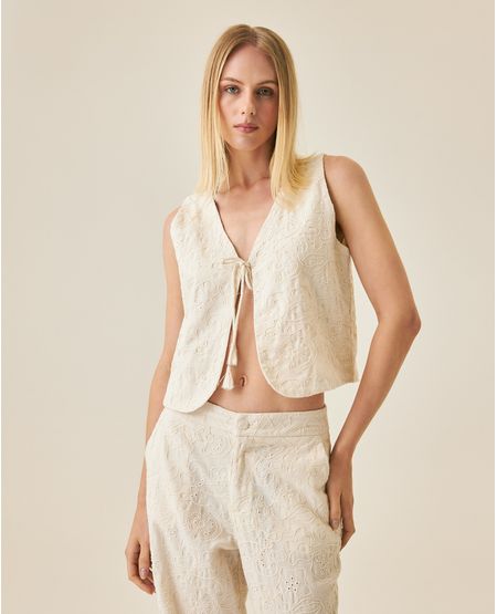 Blusa de Mujer Moda Silueta Recta Parte de Set Escote en V con Cordón Entorchado Bordado Flores en Mezcla de Rayón
