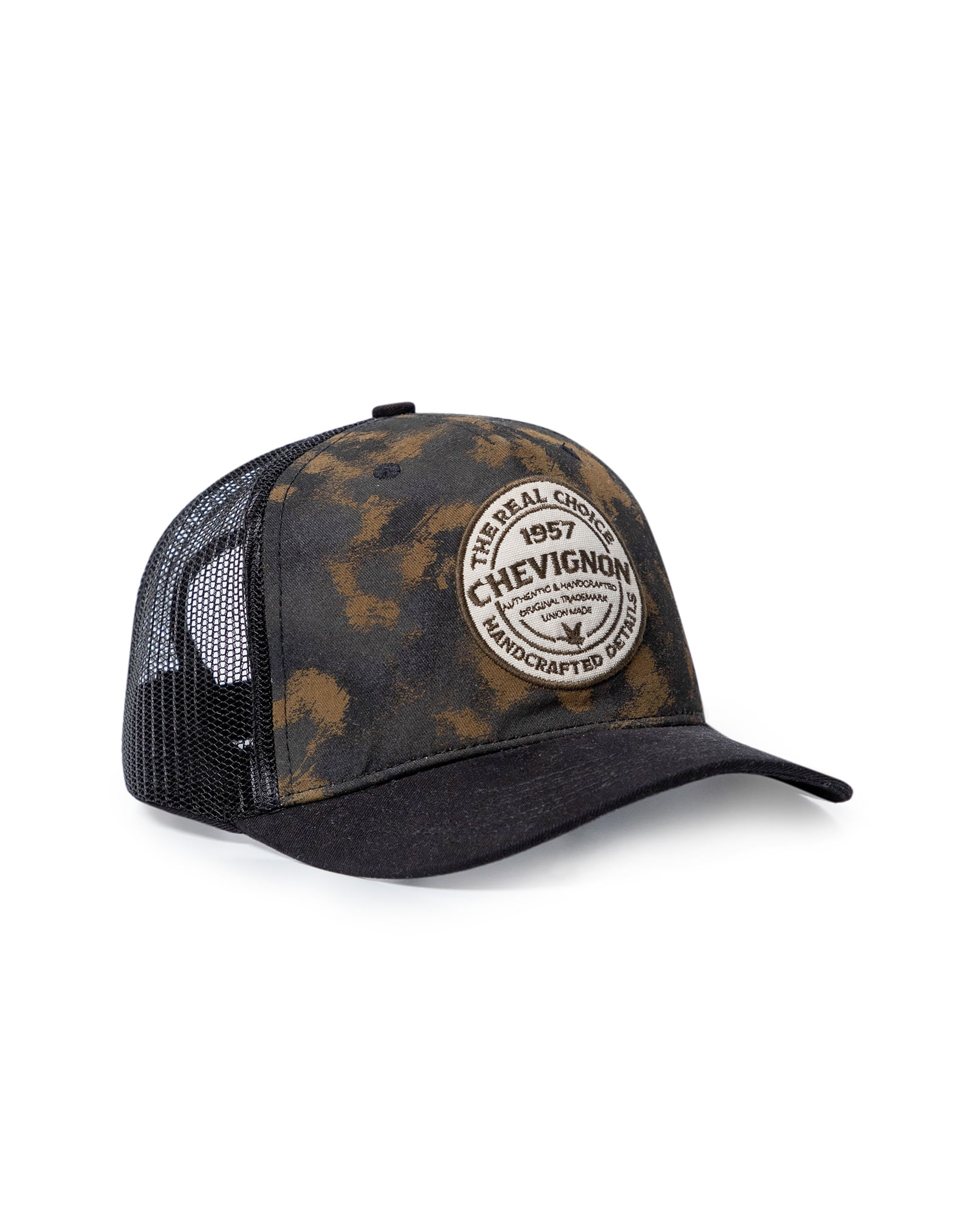 Gorra Unisex Trucker Drill Camuflada con Bordado Tipo Aplique en Mezcla de Algodón