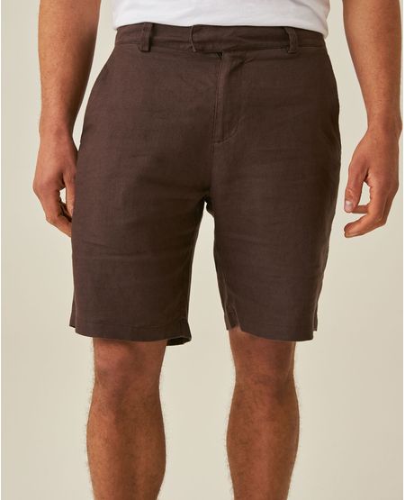 Bermuda de Hombre Relaxed Fit Silueta Recta Bolsillos de Ribete en Lino