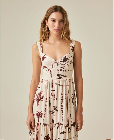 Vestido de Mujer Midi Silueta Línea A con Nido de Abeja Espalda en Mezcla de Viscosa y Lino