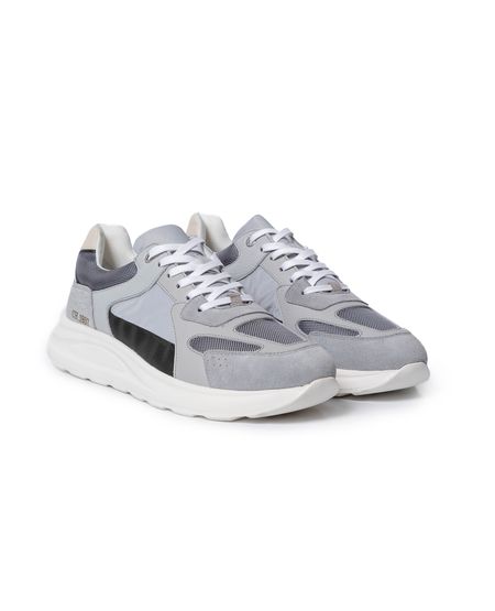 Tenis de Hombre Estilo Runner con Detalle Reflectivo en Cuero Gamuzado Repelente al Agua