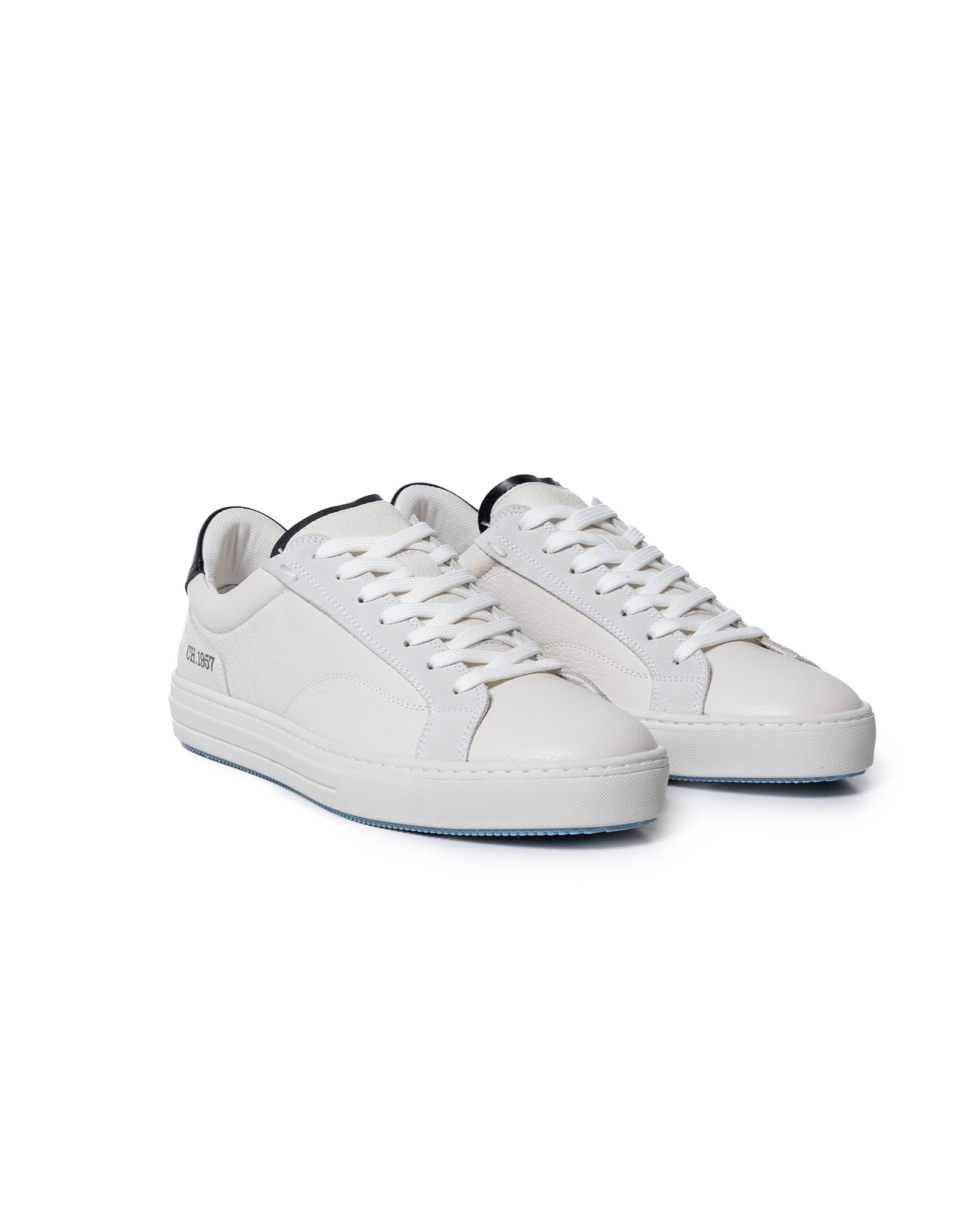 Tenis de Hombre Tipo Flat con Lengua Doble Contraste en Cuero con Grano Natural