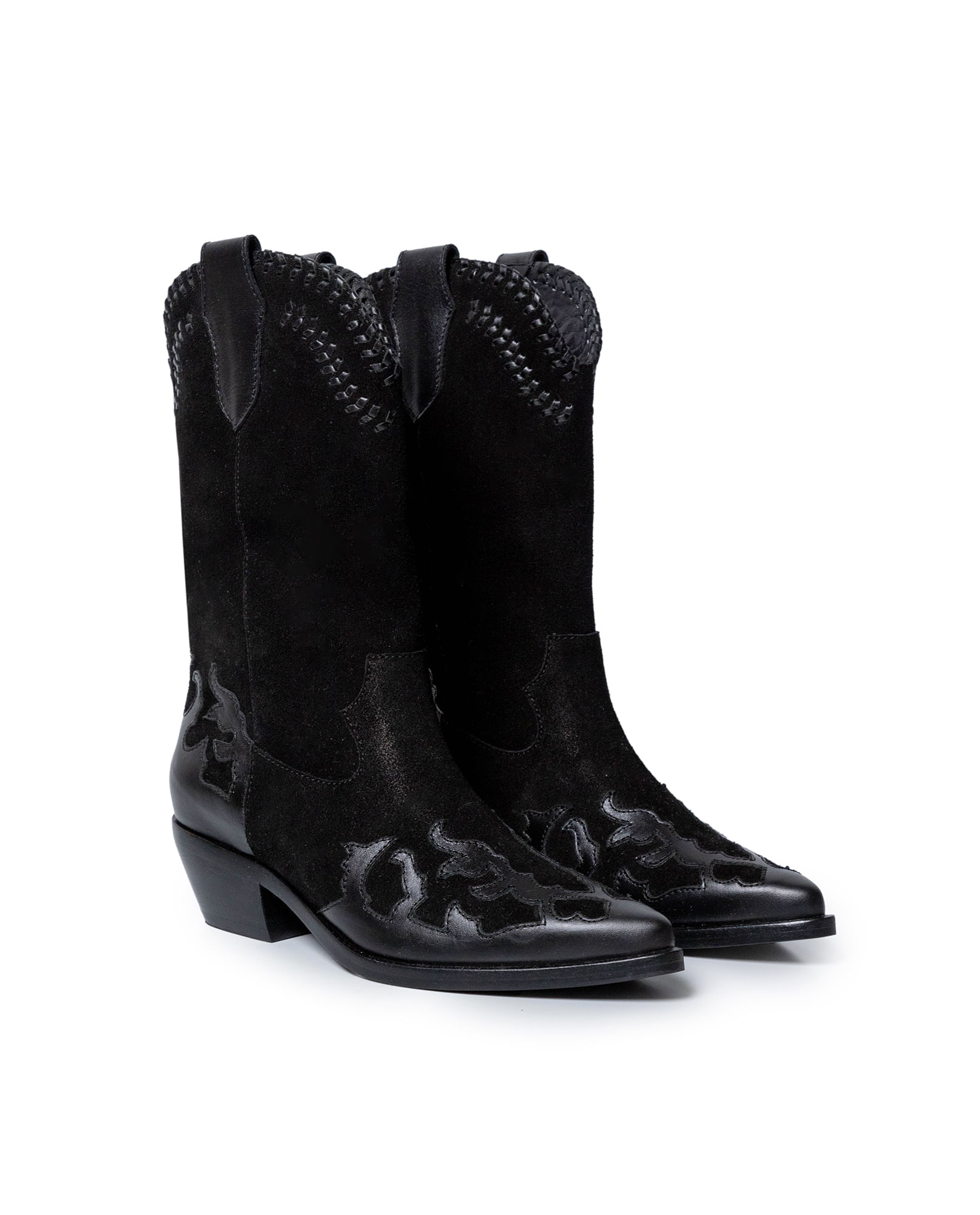 Botas de Mujer Texanas Caña Media Sobrepuestos Anilina en Cuero Carnaza y Plena Flor