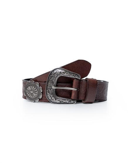Cinturón de Mujer en Cuero Talabartería con Grabado Floral y Hebilla Western