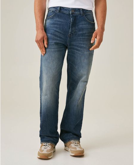 Jean de Hombre Relaxed Fit Tiro Alto Lavado Medio con Raspones y Bigotes en Mezcla de Algodón Maverick