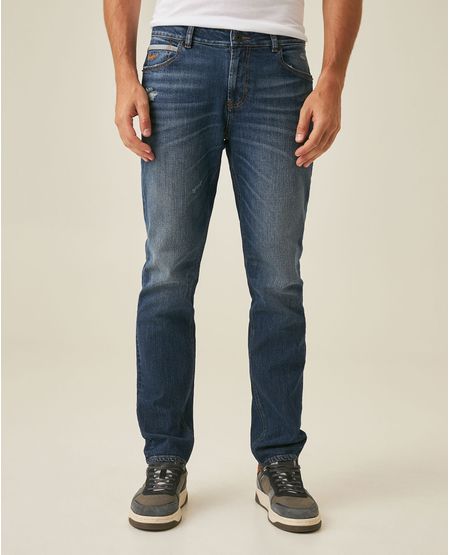 Jean de Hombre Straight Fit Tiro Medio Lavado Oscuro Clásico con Mini Rotos en Mezcla de Algodón Morrison