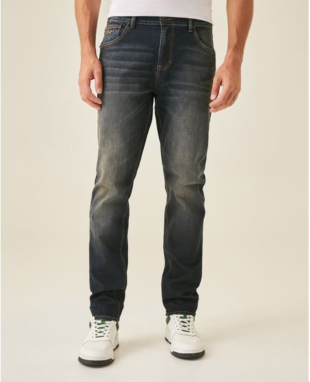 Jean de Hombre Slim Fit Tiro Medio Lavado Oscuro Efecto Dirty en Mezcla de Algodón Morrison