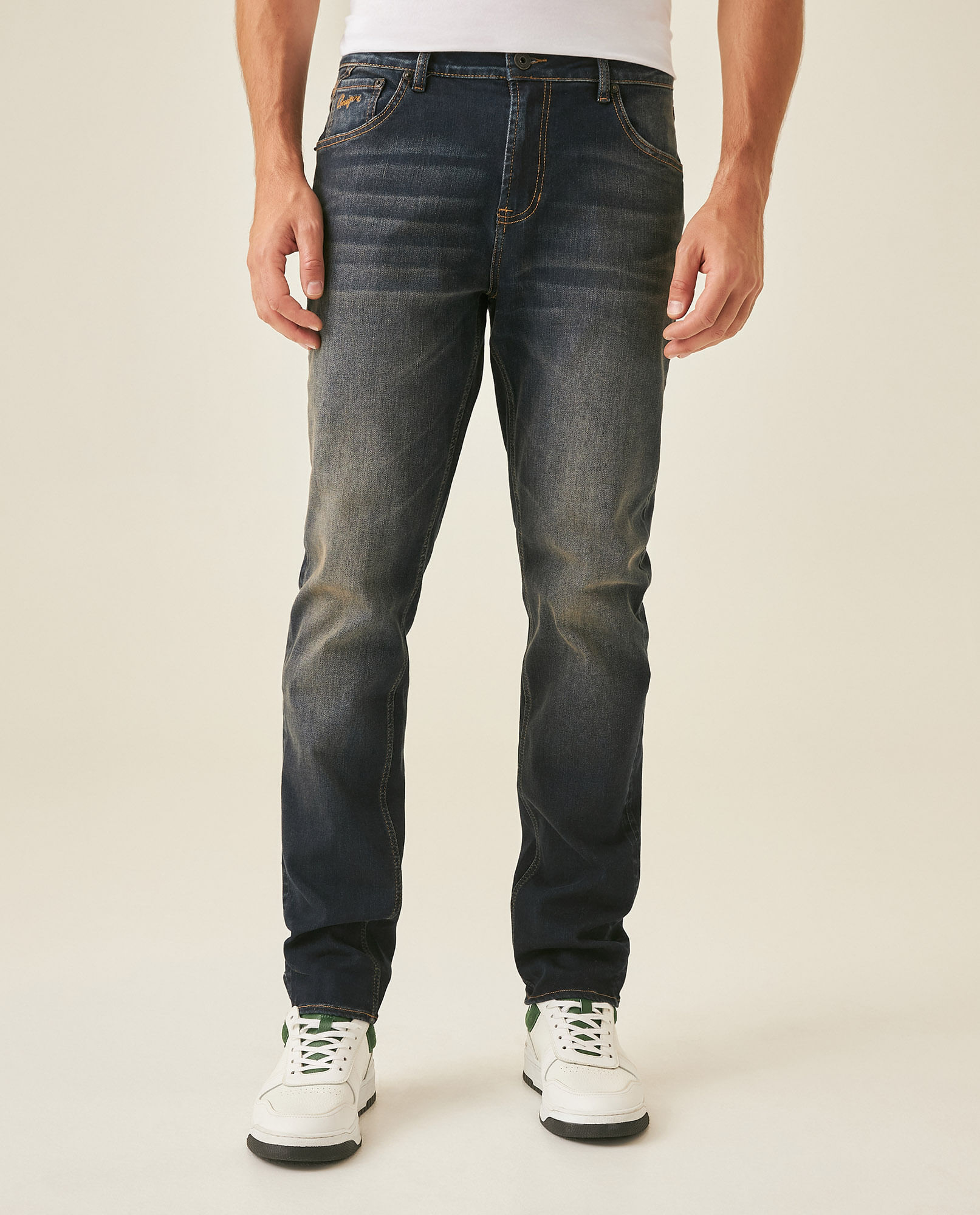 Jean de Hombre Slim Fit Tiro Medio Lavado Oscuro Efecto Dirty en Mezcla de Algodón Morrison