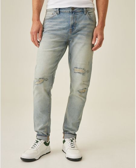 Jean de Hombre Rider Skinny Fit Tiro Bajo Lavado Claro con Rotos, Parches y Estilo Vintage en Mezcla de Algodón