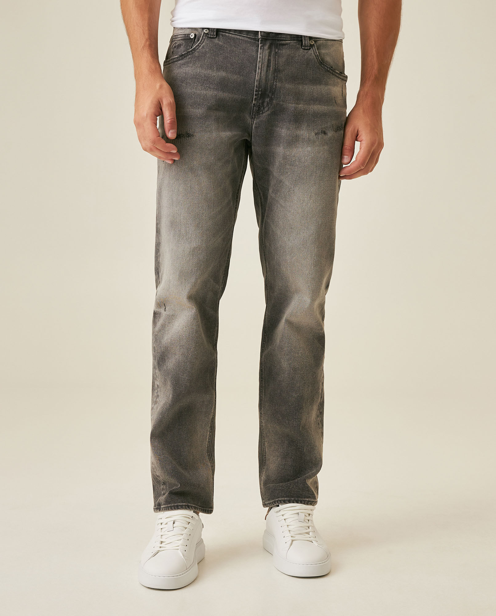 Jean Heritage de Hombre Slim Fit Tiro Medio Lavado Gris Desgastado en Algodón y Poliéster Morrison