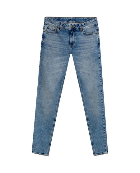 Jean de Mujer Skinny Fit Tiro Bajo con Efecto Empolvado Lavado Medio en Mezcla de Algodón