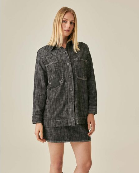 Camisa de Mujer Shaket Efecto Desgaste Marcado Lavado Gris en Algodón