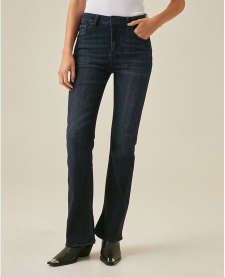 Jean de Mujer Skinny Semi Flare Bota Relaxed Tiro Super Alto Lavado Ultra Oscuro en Mezcla de Algodón