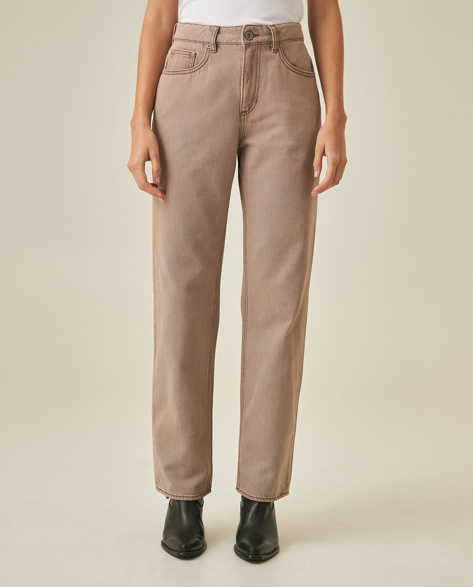 Jean de Mujer Special Fit Straight Tiro Super Alto Lavado Crudo Marfil en Algodón