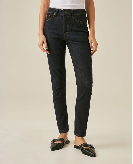 Jean de Mujer Skinny Fit Bota Ajustada Tiro Super Alto Estilo Básico Lavado Ultra Oscuro en Mezcla de Algodón