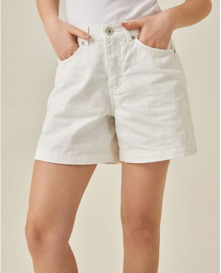 Short de Mujer Tiro Alto Efecto Destroyer Lavado Crudo Blanco en Algodón