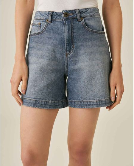 Short de Mujer Tiro Alto Bolsillo Relojero Efecto Desgaste Leve Lavado Medio en Mezcla de Algodón y Tencel