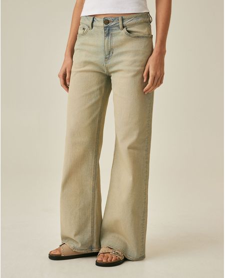 Jean Heritage de Mujer Wide Leg Tiro Super Alto con Tallones Empolvado Lavado Claro en Mezcla de Algodón