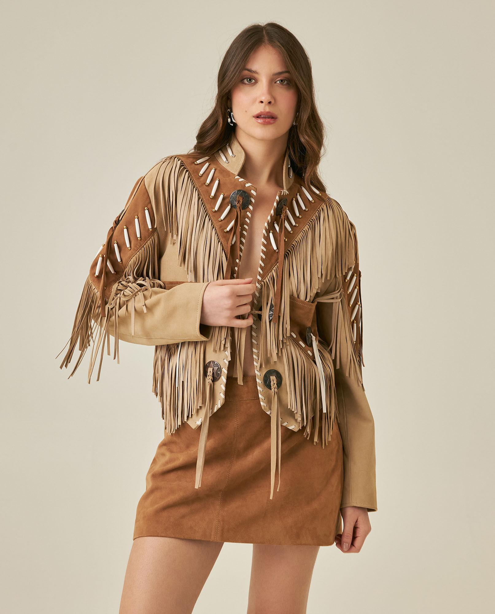 Chaqueta de Mujer en cuero Western Rodeo con Flecos
