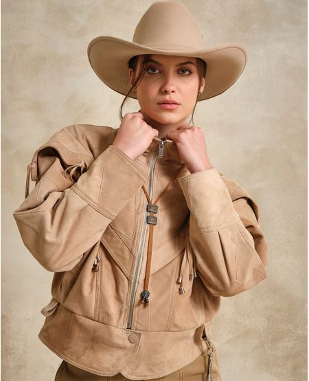 Chaqueta Tipo Bomber en Cuero para Mujer