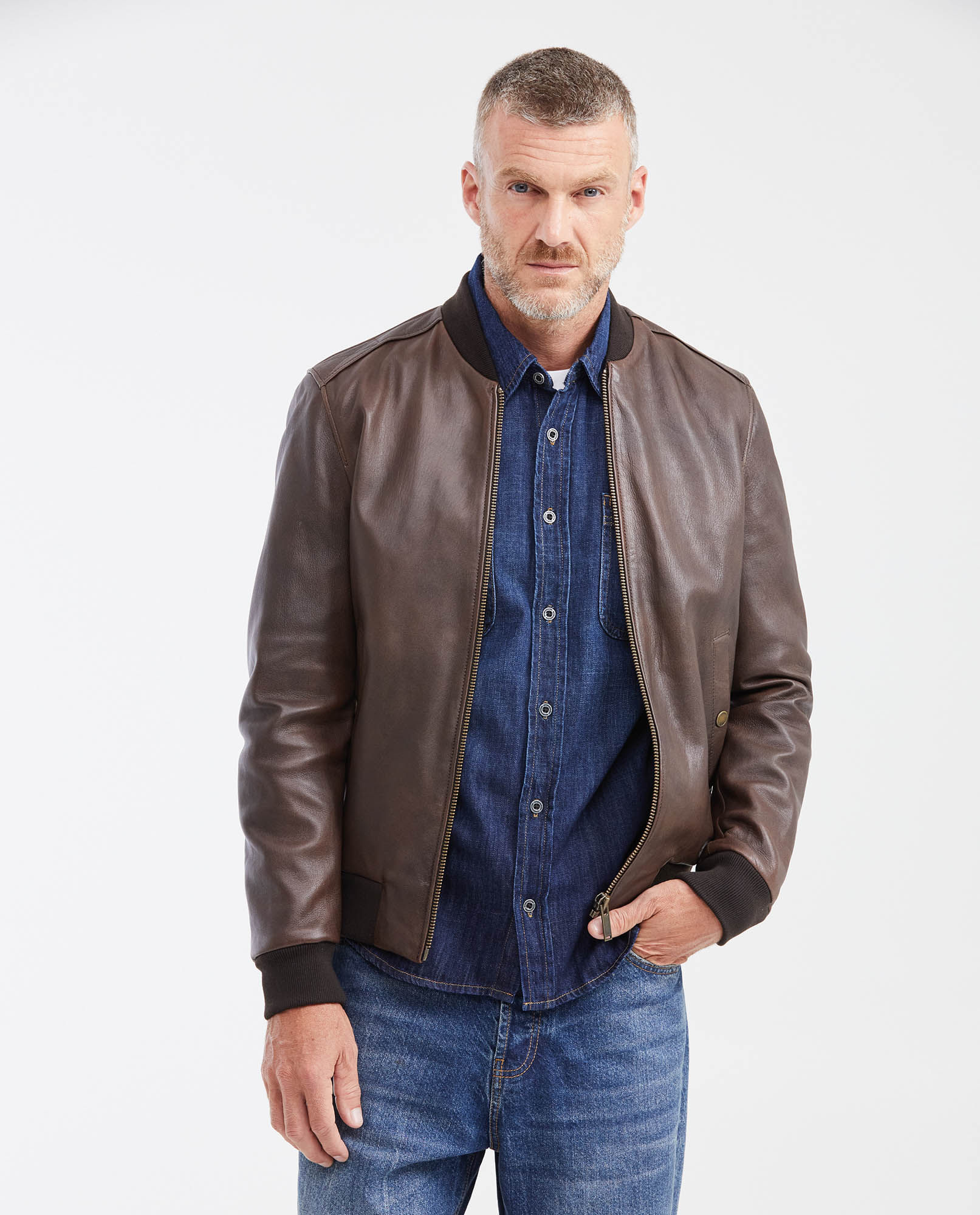 Chaqueta Bomber en Piel de Cordero de Hombre