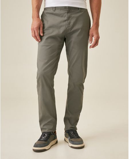 Pantalón de Hombre Chino Tiro Medio con Bolsillos Diagonales en Mezcla de Algodón