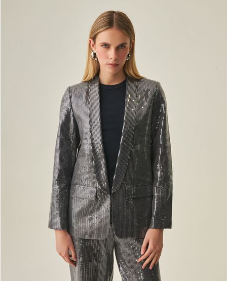 Blazer de Mujer con Lentejuelas Relaxed Fit en Mezcla de Algodón Madres