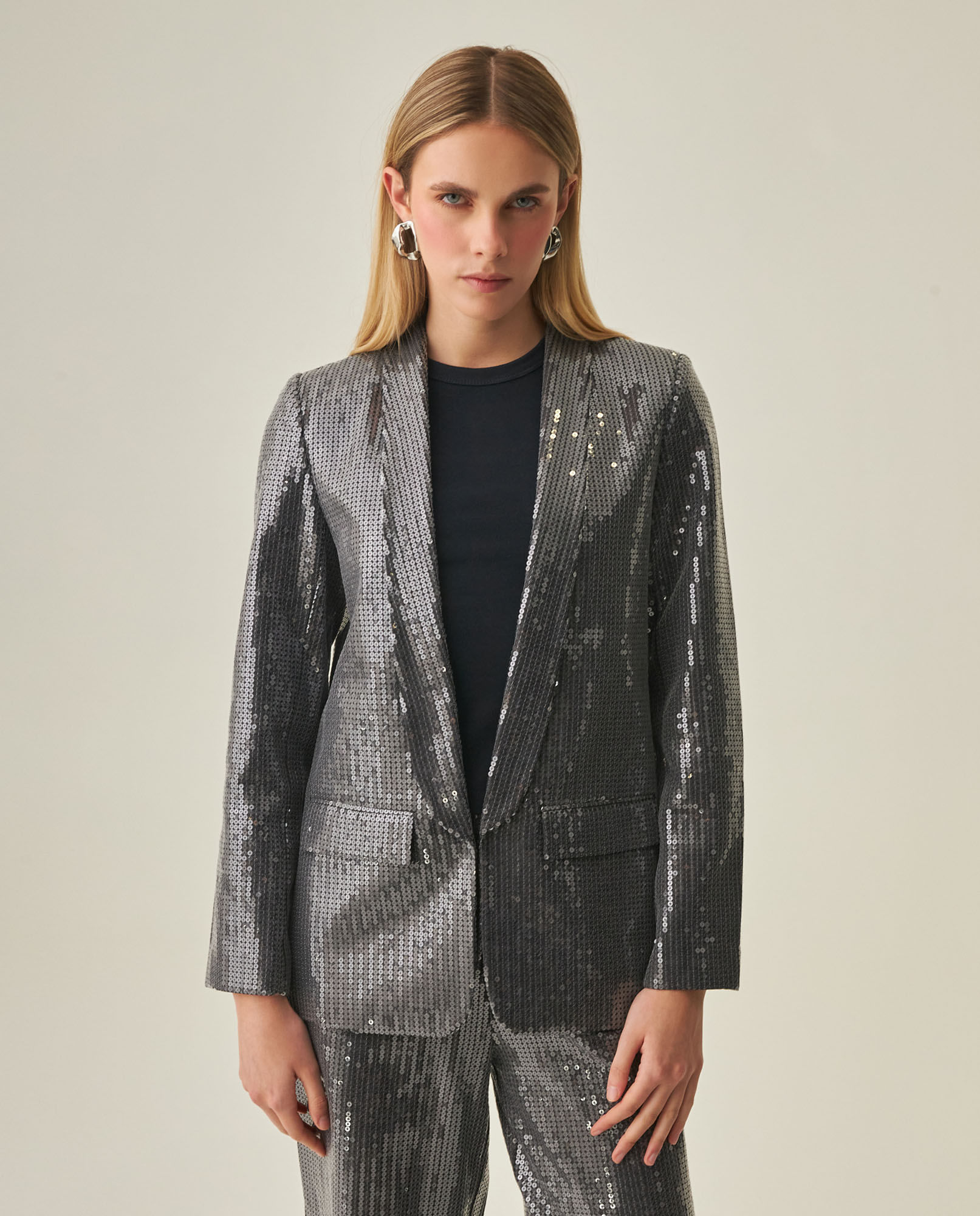 Blazer de Mujer con Lentejuelas Relaxed Fit en Mezcla de Algodón Madres