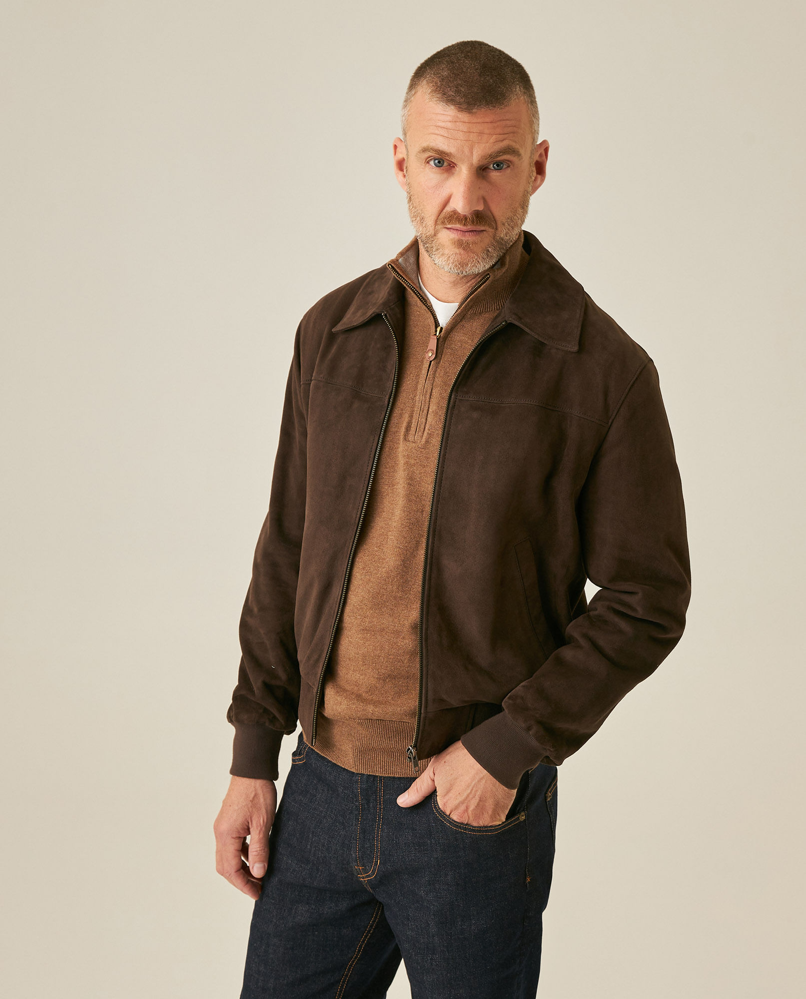 Chaqueta Bomber en Gamuza de Hombre