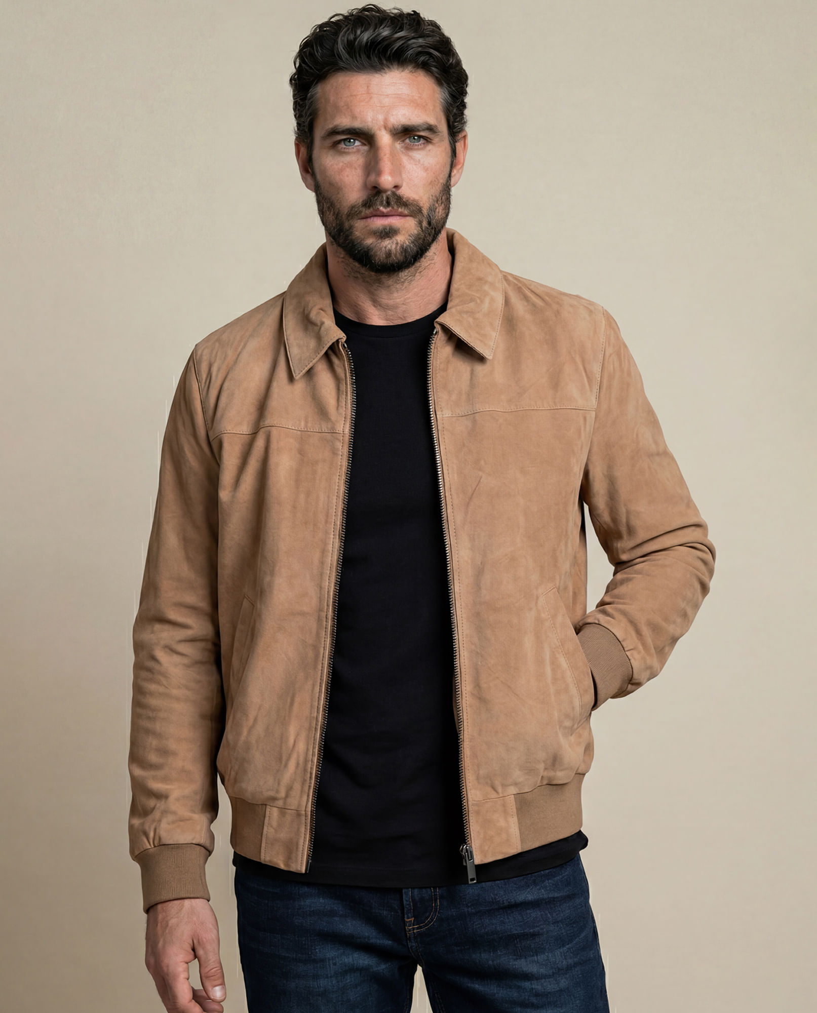 Chaqueta Bomber en Gamuza de Hombre