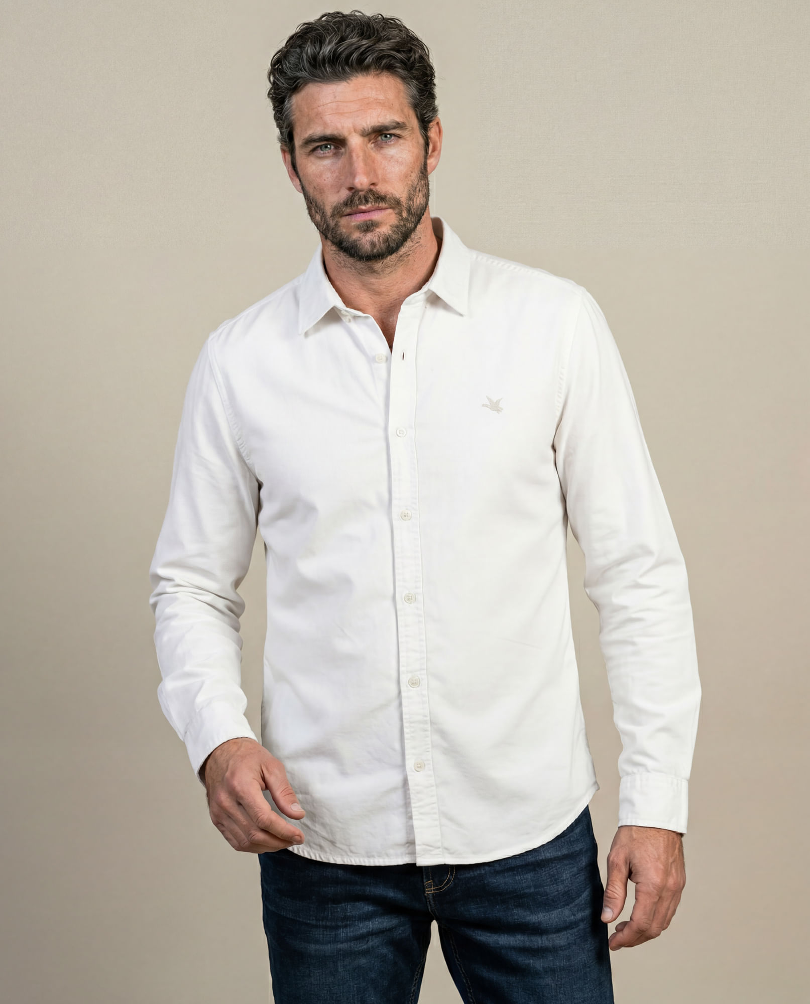 Camisa de Hombre Manga Larga Slim Fit Button Down Texturizada Jeanswear en Mezcla de Algodón y Lyocell