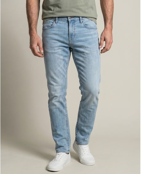 Jean Slim Fit Tiro Medio Bota Slim Azul Medio Lavado Vintage para Hombre