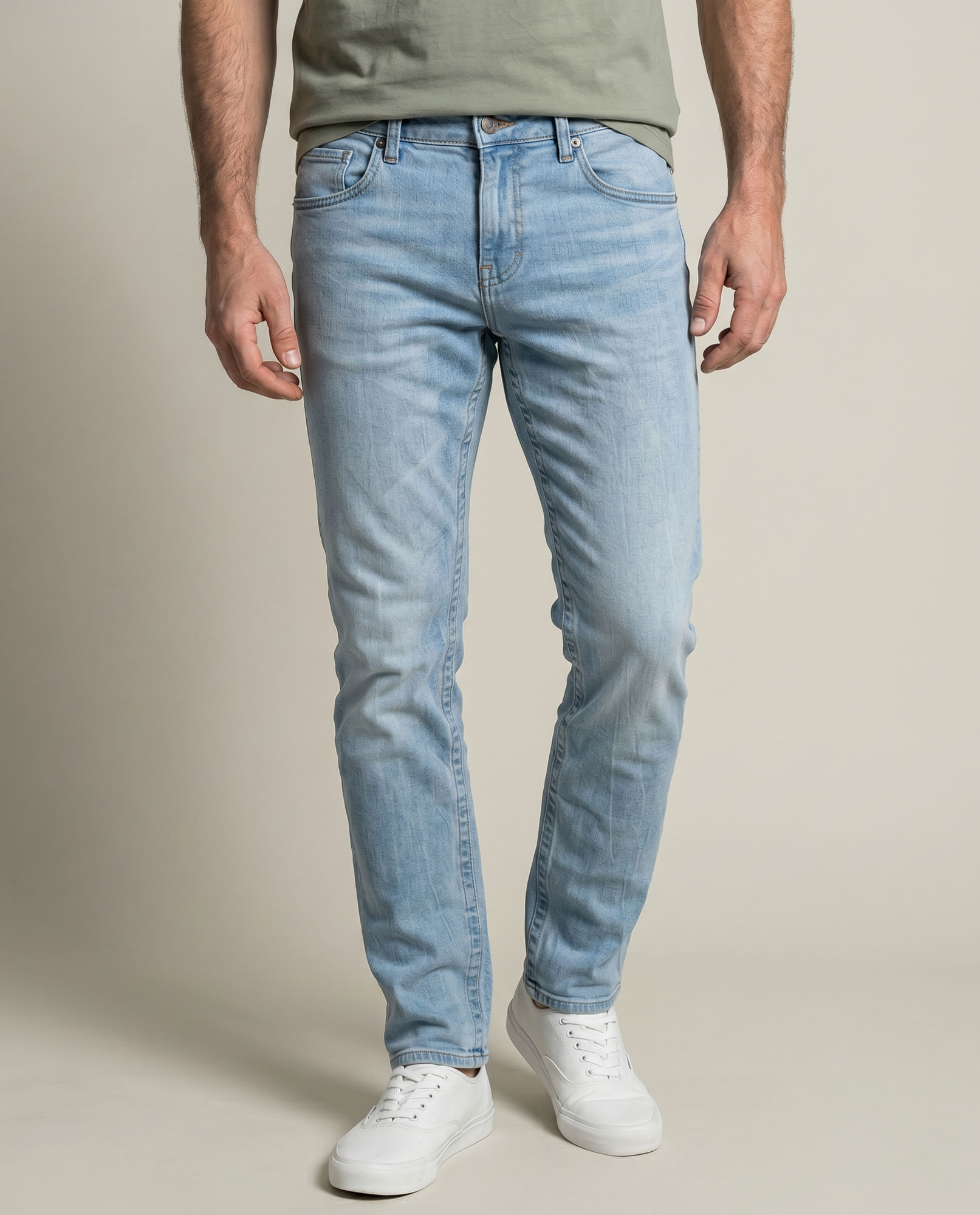 Jean Slim Fit Tiro Medio Bota Slim Azul Medio Lavado Vintage para Hombre