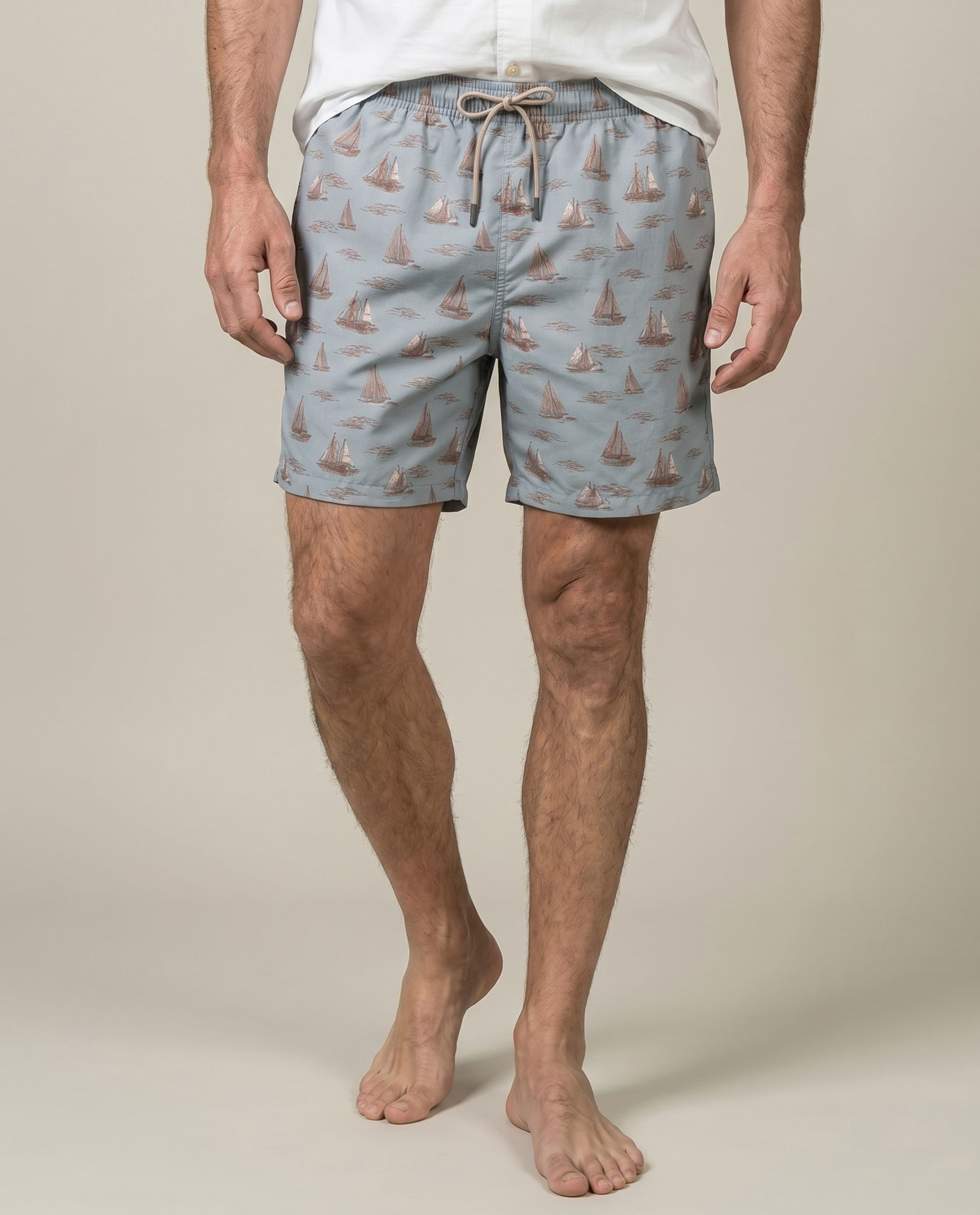 Bermuda de Hombre de Playa Mini Print de Barcos Panty Interno en Poliéster Reciclado