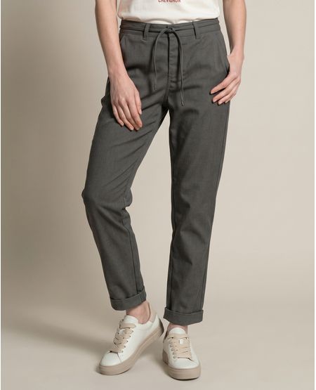 Pantalón de Mujer Chino Tiro Medio con Cinturón Punteras Metálicas Tela Oxford en Mezcla de Poliéster