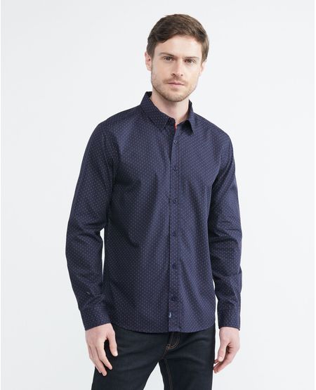 Camisa de Hombre, Slim Fit Manga Larga - Mini Print 100% Algodón